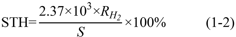 Formula for calculating STH energy conversion efficiency in photocatalytic water splitting reactions.png Formula for calculating STH energy conversion efficiency in photocatalytic water splitting reactions.png